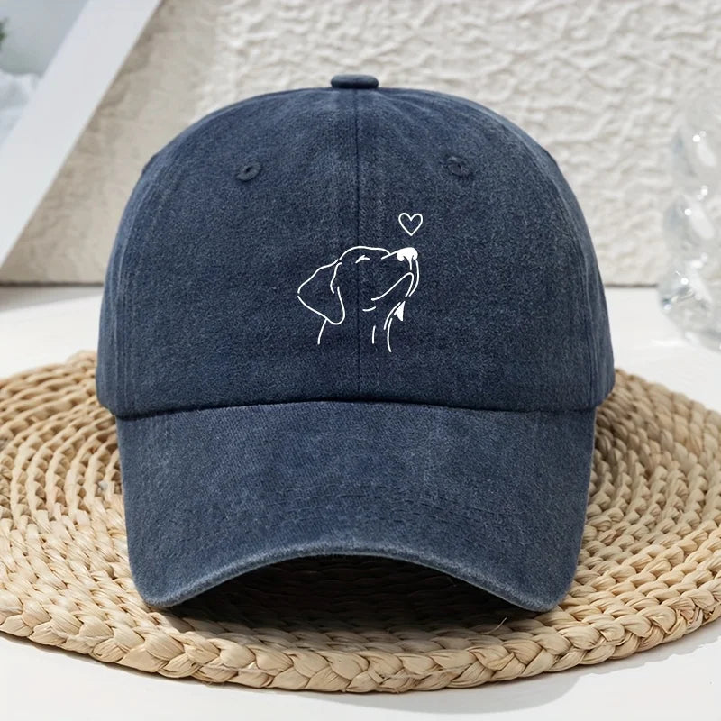 White Line Dog Print Women's Baseball Cap, Versatile for Spring and Summer