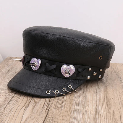 Unisex Rivet Hat Y2K Punk PU Leather Rivets Hat