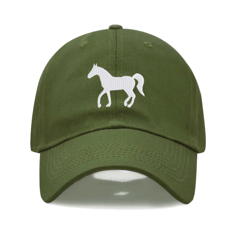 Horse Embroidered Baseball Cap For Women Men Fashion Adjustable Washed Cotton