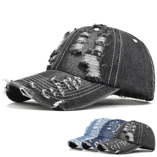 Washed Denim Baseball Cap For Women Men Vintage Adjustable