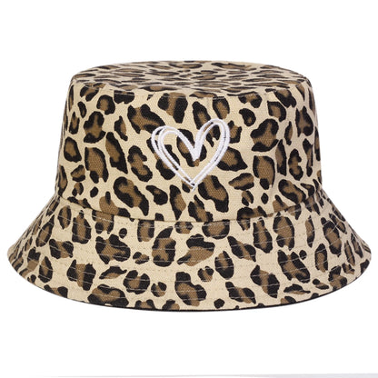 Unisex Leopard Print with Hearts Panama Fisherman Hat