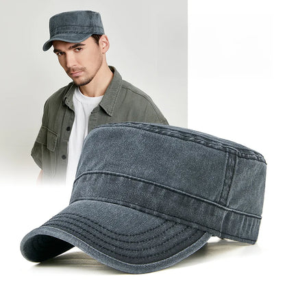 2023 Spring Summer Dad Pure Cotton Leisure Flat Top Military Hat