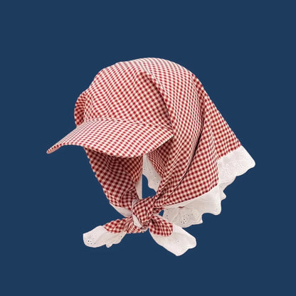Women Plaid Tie Back Turban Hat Summer