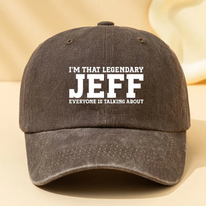 Jeff Letter Printed Washed Baseball Cap with  for Outdoor Vacation, Camping