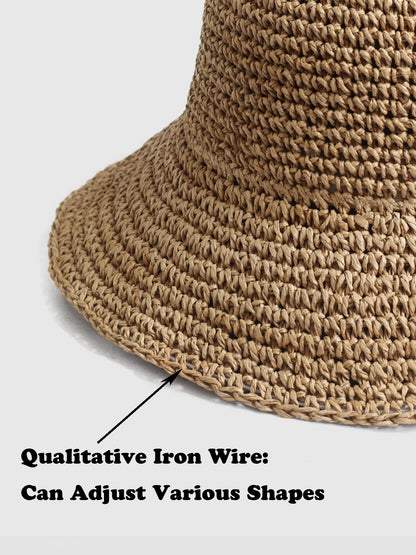 Summer UV-Protect Crochet Straw Bucket Hat