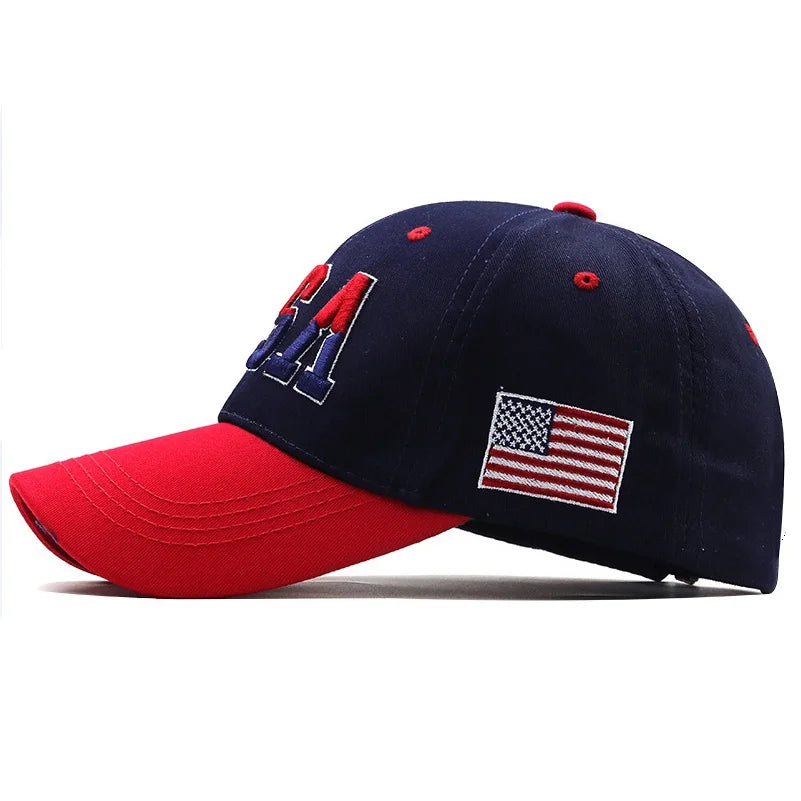 USA Embroidered Baseball Cap Washed Distressed Peaked Hats