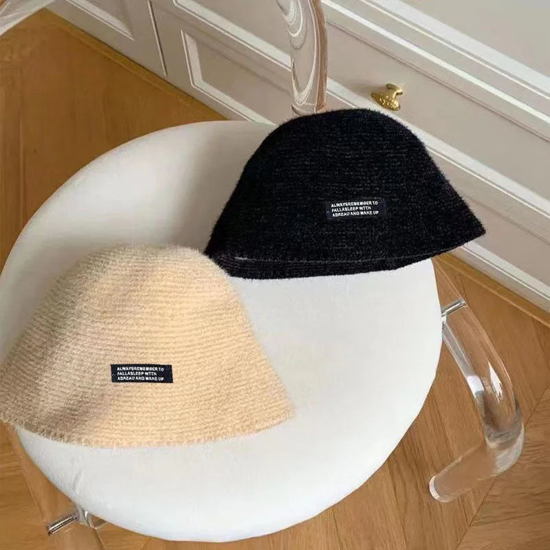 Kids Plush Knit Bucket Hat Autumn Winter Windproof Fisherman Cap