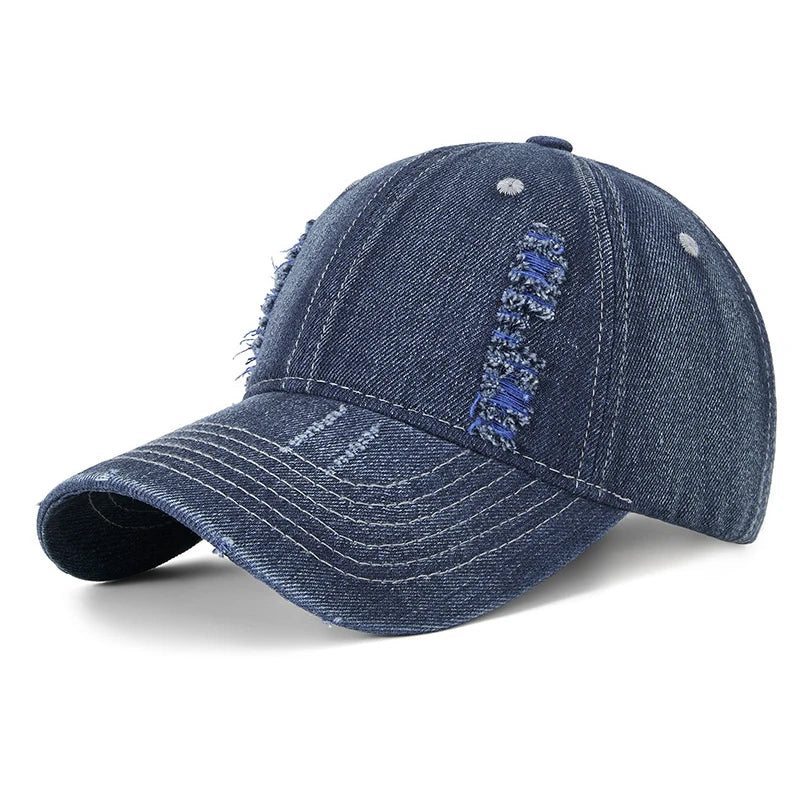 Baseball Cap Denim Jeans Men Women Curve Bill Fitted Hat
