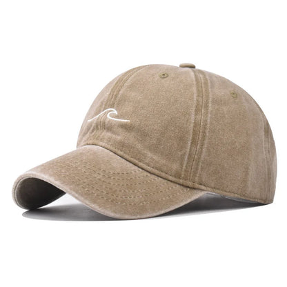 Washed Cotton Wave Embroidered Baseball Cap