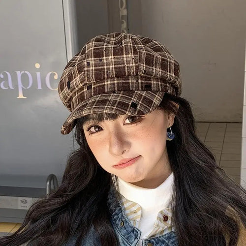 Hot Sale Retro Contrasting Color Plaid Berets For Women