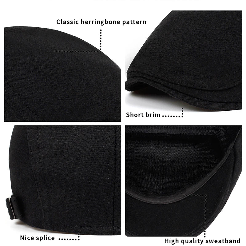 New Man Berets Cotton British Vintage Flat Caps Gatsby Male Solid Gray Black