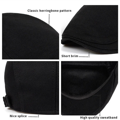 New Man Berets Cotton British Vintage Flat Caps Gatsby Male Solid Gray Black