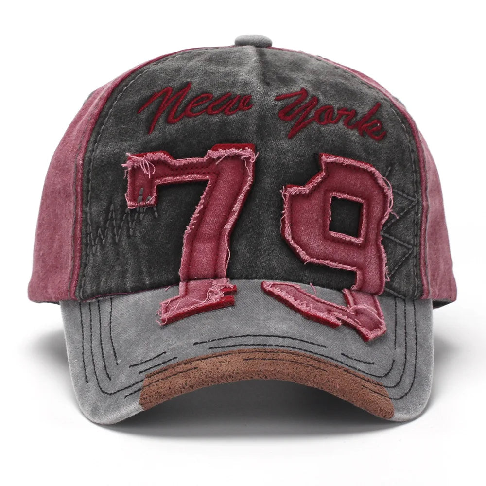 New Heavy Duty Embroidered Letter 79 Baseball Cap Trendy Casual Hat Water Washed Style