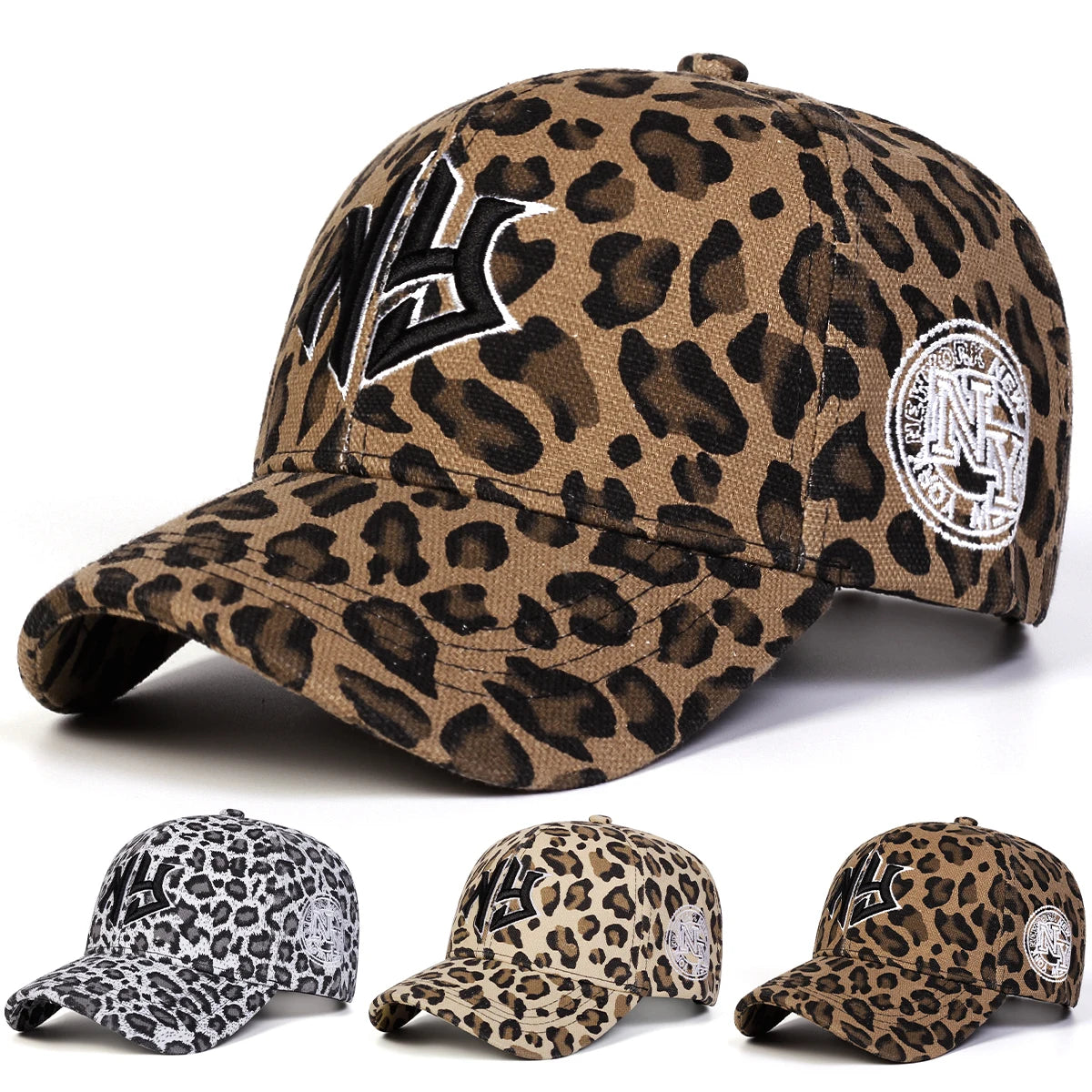 Unisex NY Embroidery Leopard Print Baseball Caps