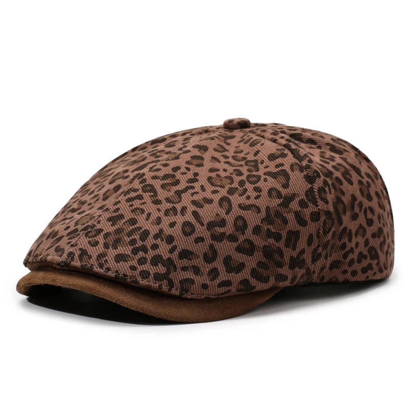 Leopard Print Newsboy Cap - American Vintage Paperboy Hat
