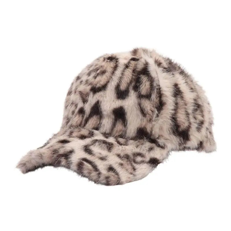 Leopard Pattern Baseball Hat Soft Warm Winter Plush Hat