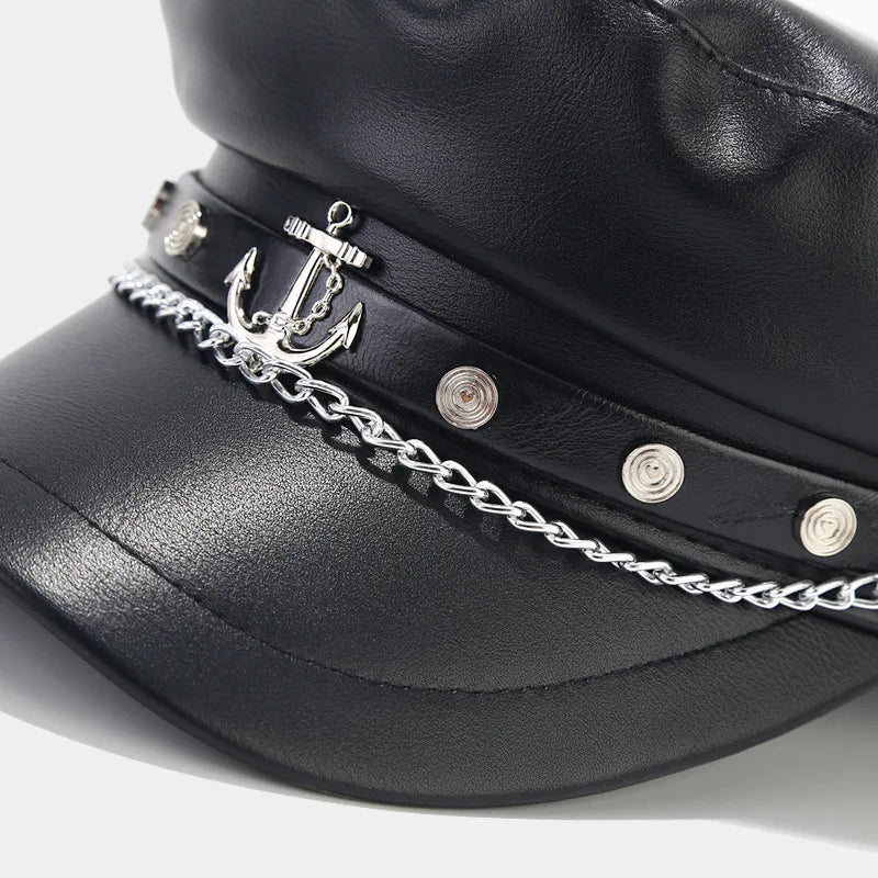 Fashion PU Leather Beret Vintage England Flat