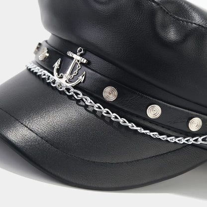 Fashion PU Leather Beret Vintage England Flat