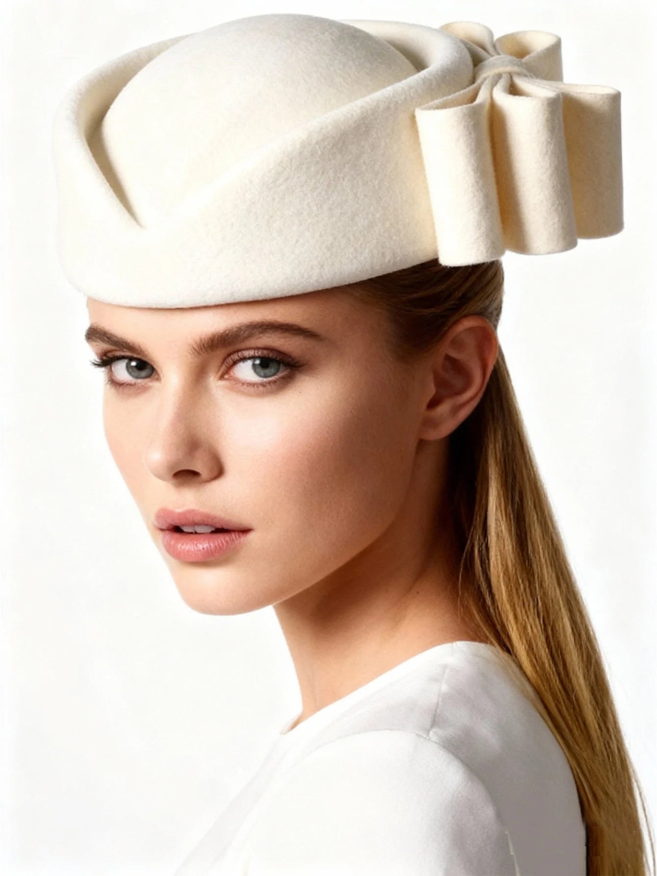 Winter Pink Wool Fascinator French Beret Bowler Hats With Bowknot Elegant Wedding