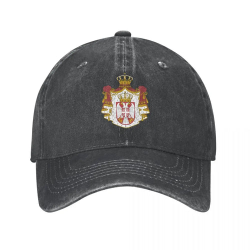 Men Baseball Cap Serbia Emblem Charcoal Washed Denim