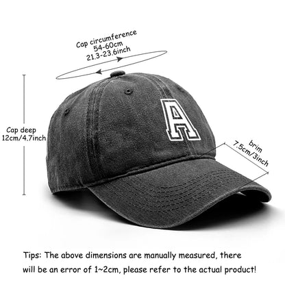 Initial Letter A-Z Print Baseball Cap For Men Women Retro Washed Cotton Dad Hat