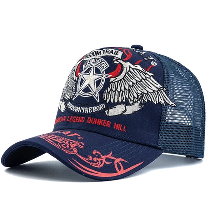 Unisex Punk Style Cap Wing Five-Pointed Star Embroidery Baseball Cap