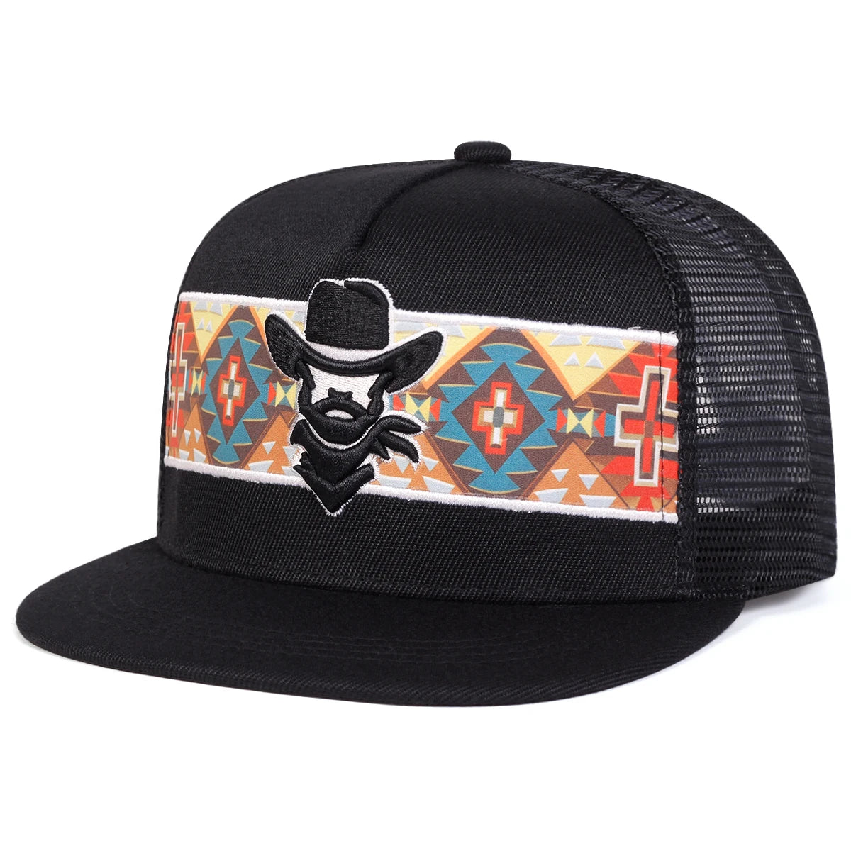 Unisex Western cowboy embroidery Hip-hop Net Hats Spring Summer