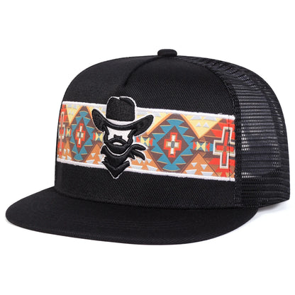 Unisex Western cowboy embroidery Hip-hop Net Hats Spring Summer