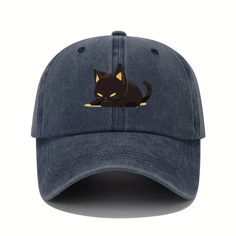Retro Style Black Cat Printed Baseball Cap with  Suitable for All Seasons
