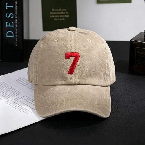 Number 7 Embroidery Washed Cotton Baseball Cap