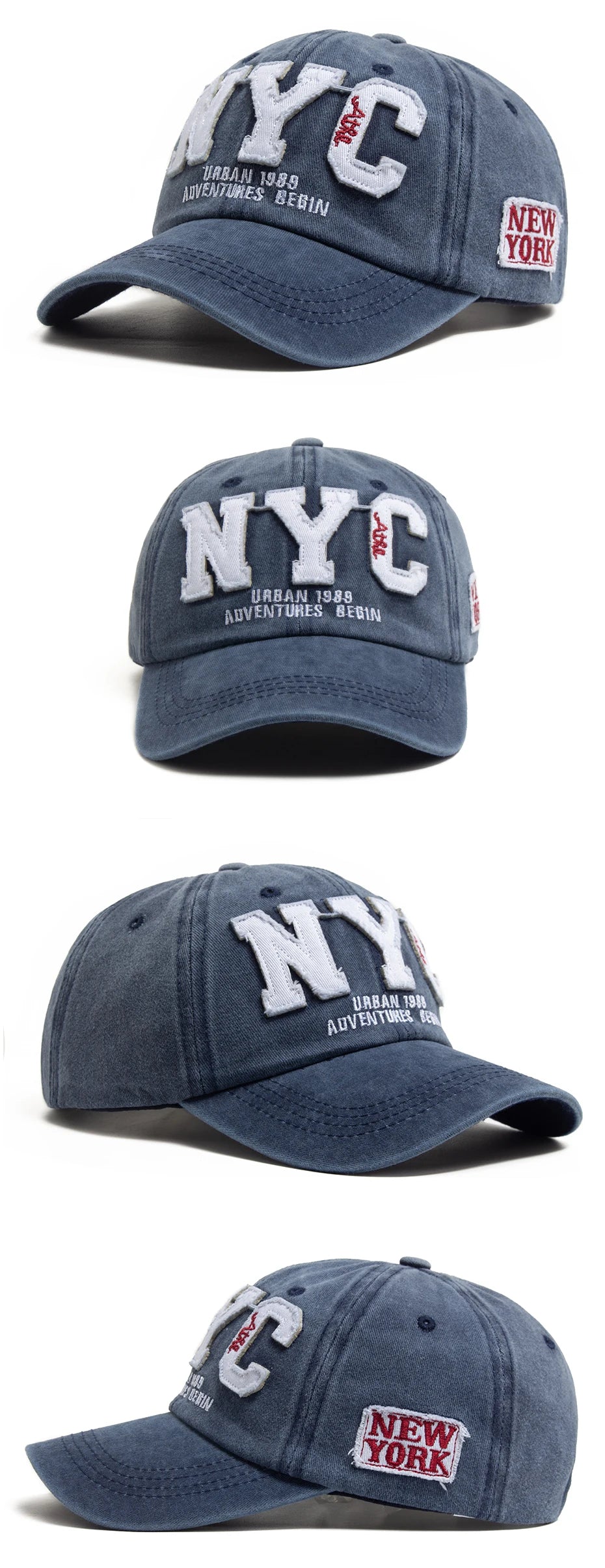 New Vintage Big Letter NYC Baseball Cap Men Cotton Washed Spring Autumn