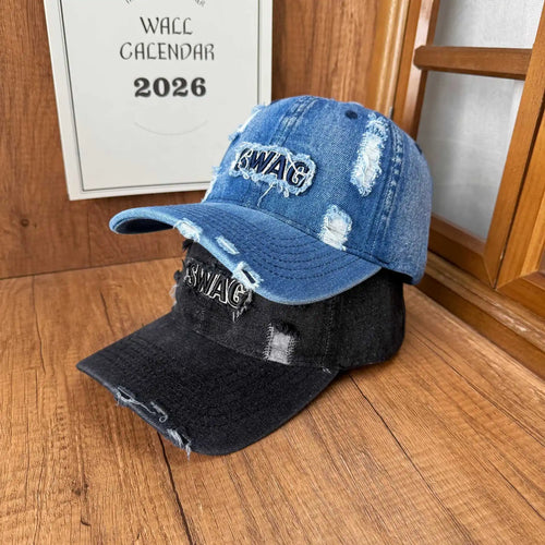 Japanese Retro Washed Denim Letter Embroidered Cap Outdoor Sports Mens