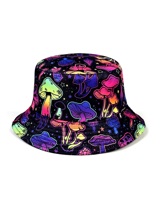 Dreamy Colorful Mushroom Bucket Hat, Reversible Sun Hat