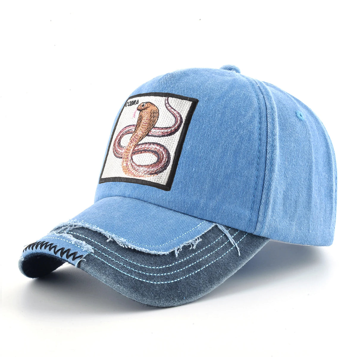 Vintage Denim Baseball Cap With Embroidery Animals