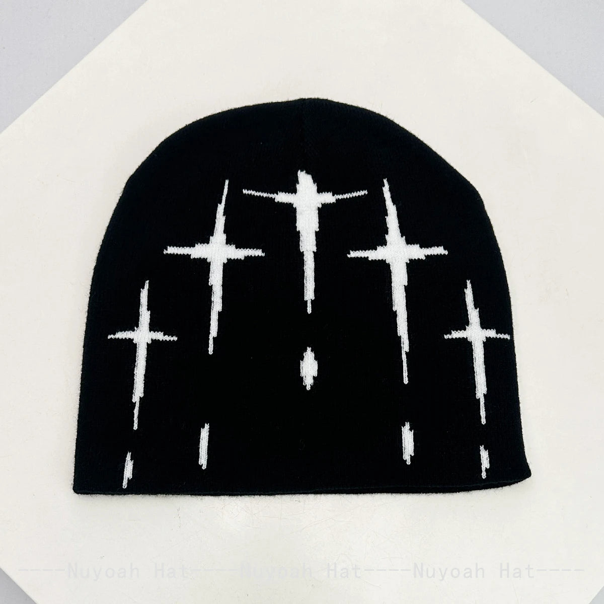New Men Women Color Block Jacquard Cross Star Knitted Hats