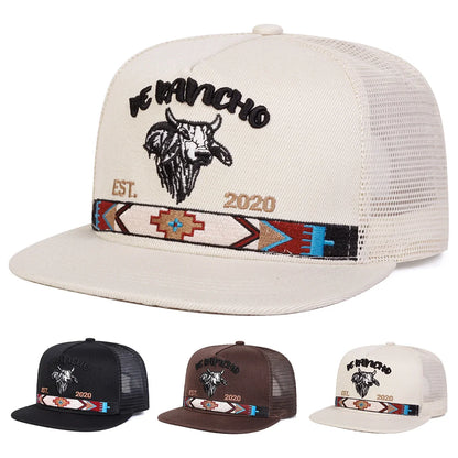 Unisex Bullhead Letter Embroidery Hip-hop Net Hats Spring Summer