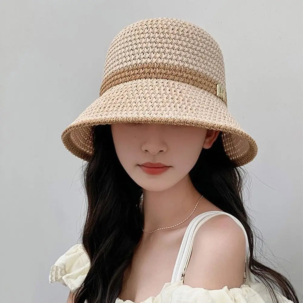 Fashion Knitted Bucket Hat Hollow Breathable Beach Cap