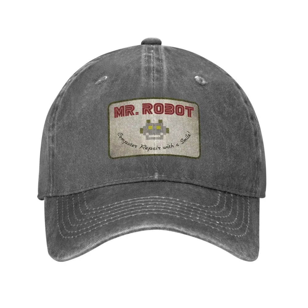 Computer With Sourires Anime Funny Mr Robot Custom Retro Cowboy Washed Baseball Caps