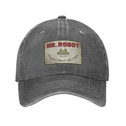 Computer With Sourires Anime Funny Mr Robot Custom Retro Cowboy Washed Baseball Caps
