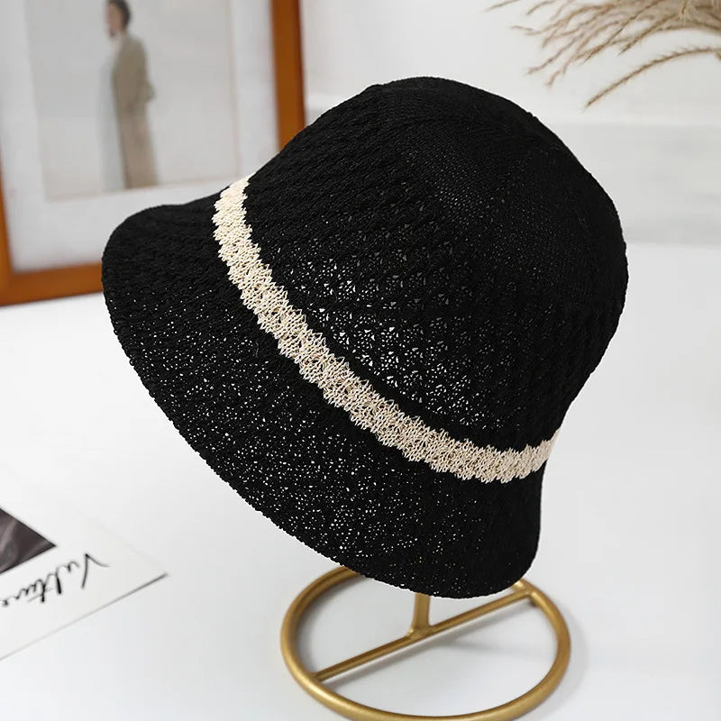 Wide Brim Panama Cap Korean Breathable Knitted Bucket Hats
