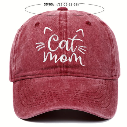 Ladies Embroidered Cat Mom Baseball Cap