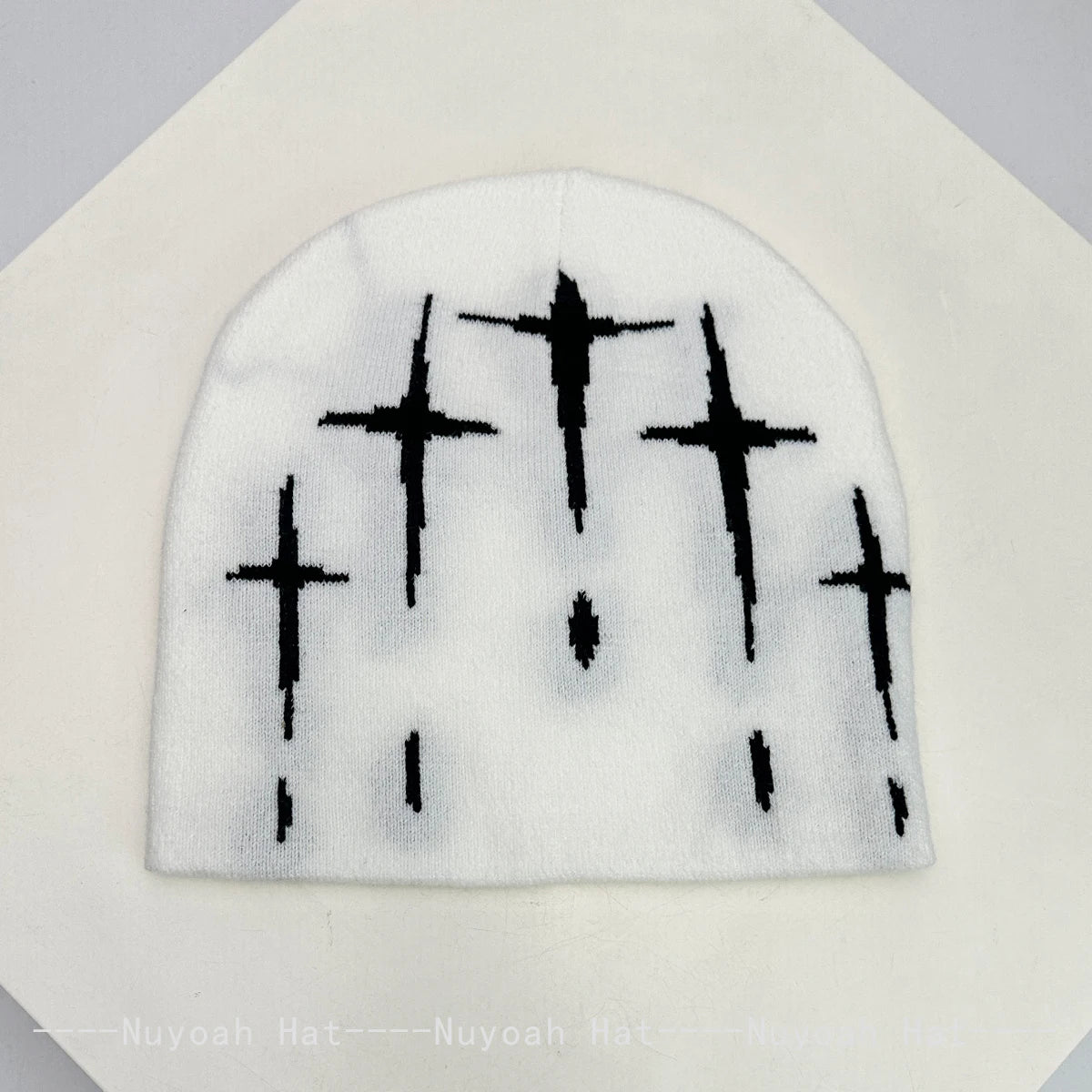 New Men Women Color Block Jacquard Cross Star Knitted Hats