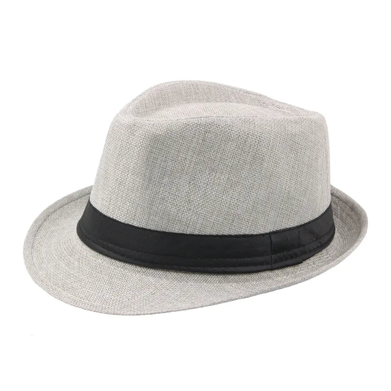 Trendy Wide Brim Men Straw Hat Women Summer Solid Color Fedoras Jazz Sun Cap