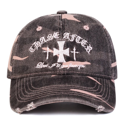 Unisex Cross Embroidery Pierced Baseball Caps Spring and Autumn