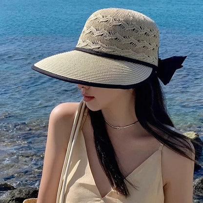 Summer Girls Wide Brim Sun Hat Bowknot Straw Outdoor Sun Protection