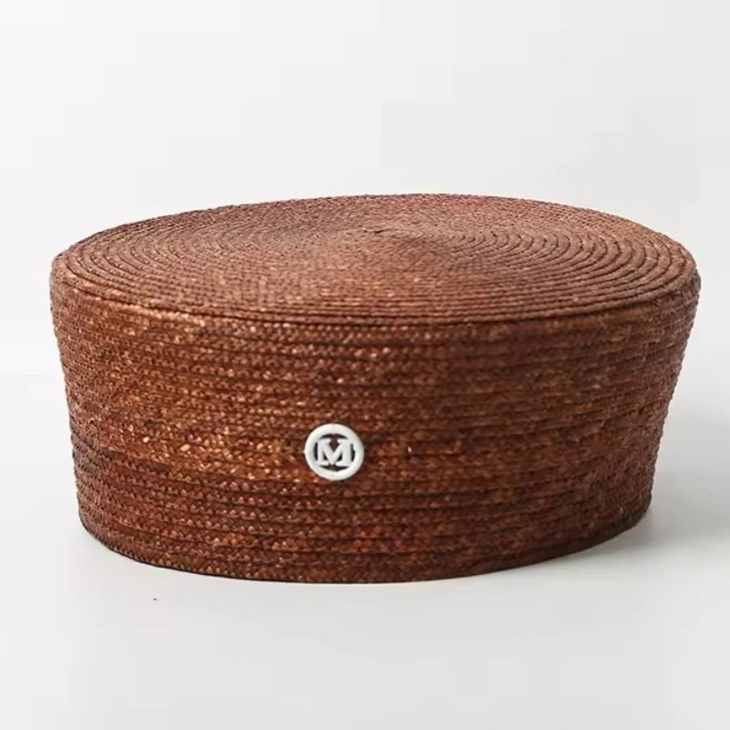 Ins Blogger Natural Straw Pillbox Hat Flat Berets Women