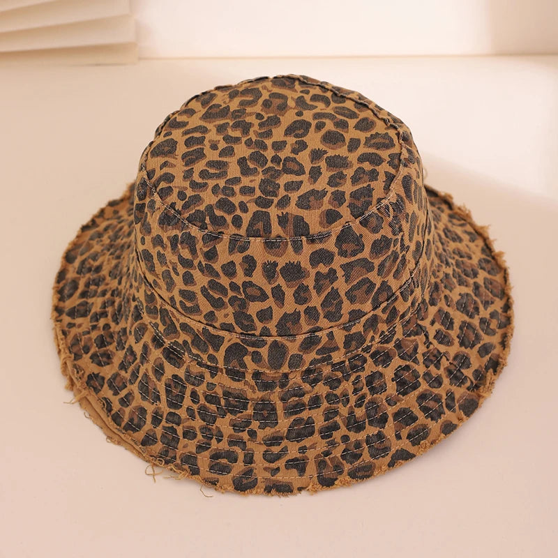 Korean Retro And Fashionable Leopard Print Fisherman Hat