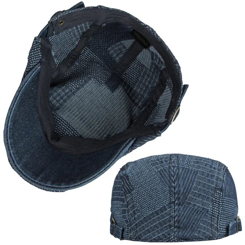 Men's Berets Hat Washed Denim Visors Herringbone Newsboy Cap