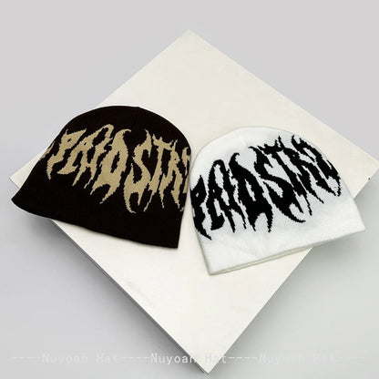 New Men Women Street Jacquard Flame Letters Knitted Hats