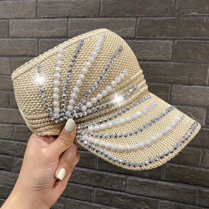 Shining Diamonds Pearls Sun Hats For Women